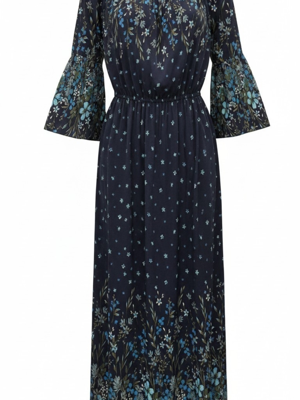 Navy Floral Maxi Dress - Elegant Blue Print